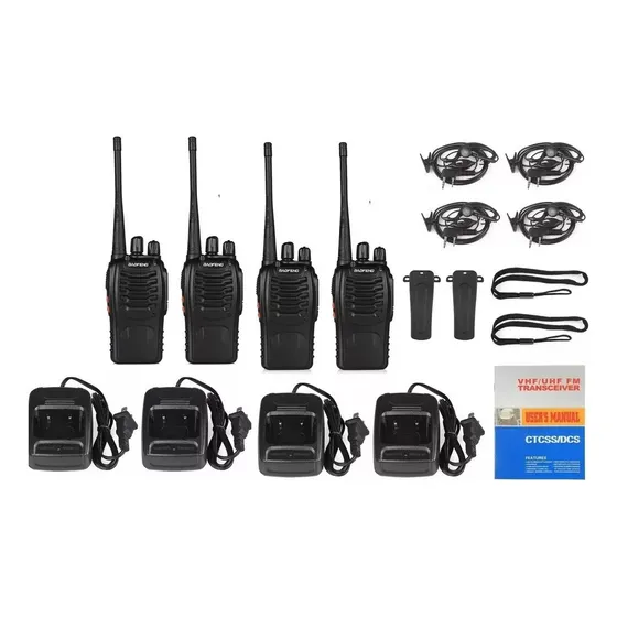 4 Radio Transmisor Portátiles Walkie Talkie Bf-888s Baofeng Color Negro