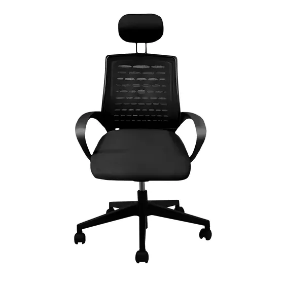 Silla de escritorio Shremwood 811 con apoyacabeza ergonómica negra con tapizado de malla