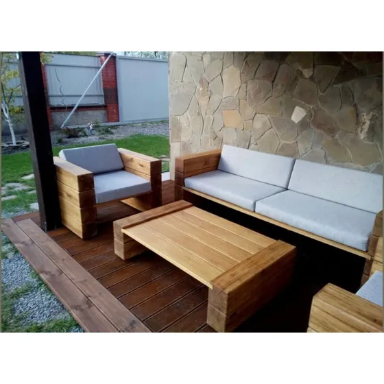 Sillones Con Mesa Viga Madera Exterior Jardín Patio Terrazas