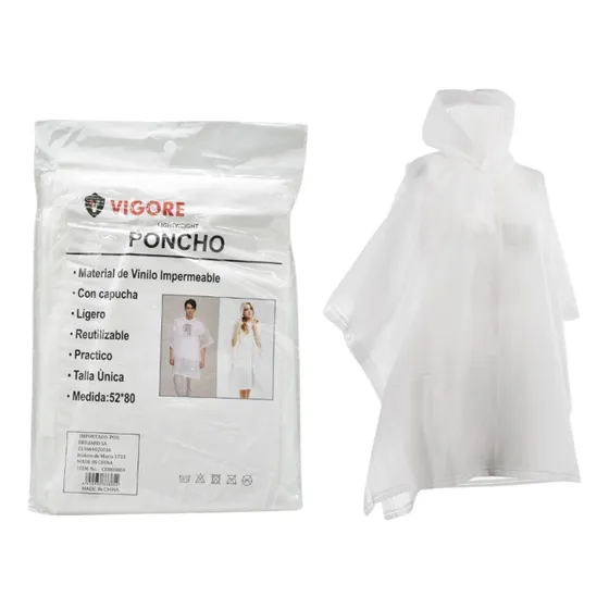 Poncho Para Lluvia Adulto 52x80cm Vigore
