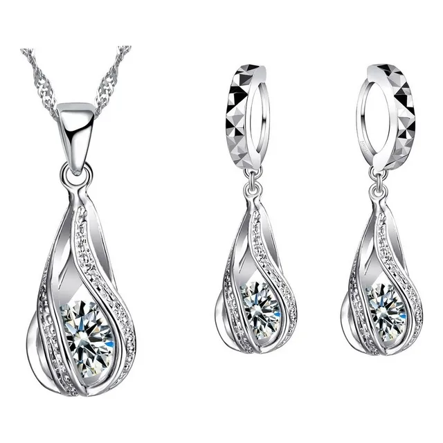 Aretes Colgantes + Collar Con Dije De Gota Plata De Ley 925