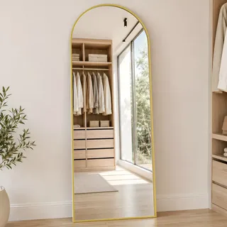 Espelho De Chão Corpo Inteiro Arco 165*60cm Com Suporte U Dourado