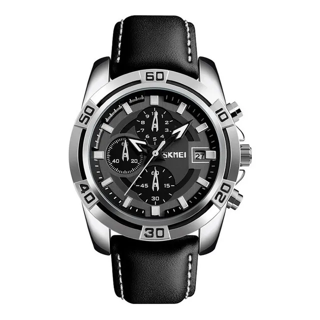Reloj Casual Caballeros Skmei 9156 Correa Cuero Negro-blanco