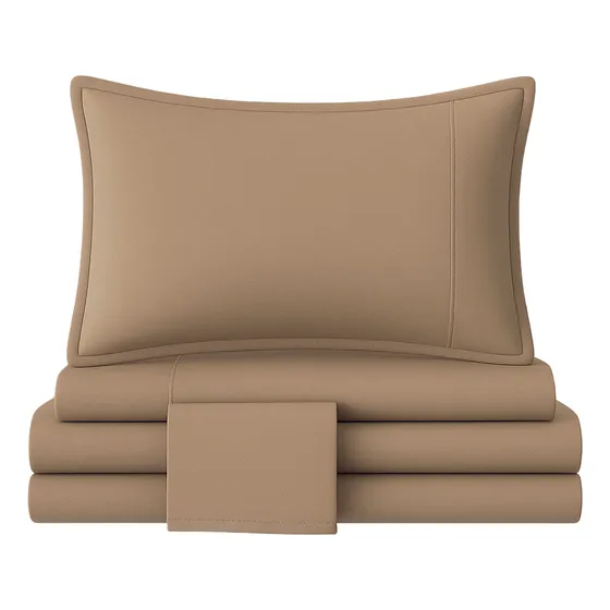 Juego De Sábanas 196 cm Largo x 182 cm Ancho Dakota 600 Hilos Suaves Resistentes Color Beige