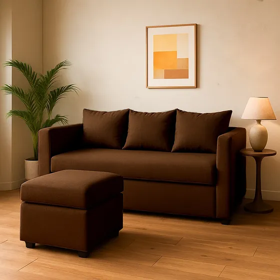 Sillón Sala Modular 2 Piezas Tipo Lino | Sofá + Taburete