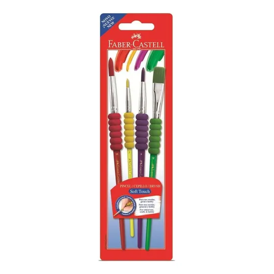Kit 4 Pincéis de Pintura Faber Castell Soft Touch Artístico