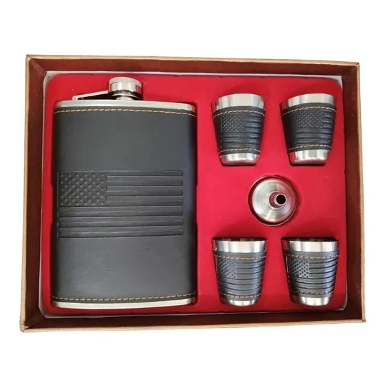 Kit Wiskera Licorera Portatil 9 Oz Acero Inoxidable + Copas