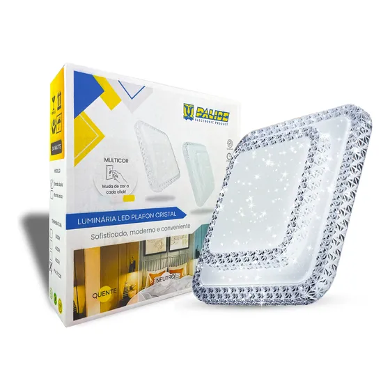 Plafon Lustre Led Cristal Duplo Quadrado Luminaria Sobrepor Cor multicolor