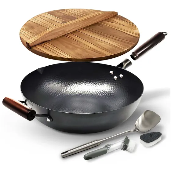 Home Ec Sarten Acero Acarbono Tapa Juego Wok Salteado In