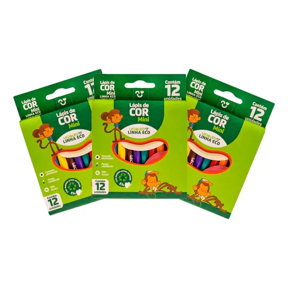 Lápis De Cor Mini 12 Cores Kit Com 12 Caixas Leo&leo Marcação Colorido