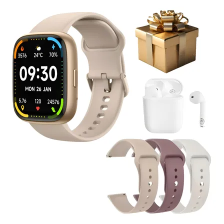Smartwatch Original Amoled Com Gps E Medidor De Pressão 2025 Dourado Bege
