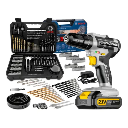 Parafusadeira Furadeira De Impacto 21v + 103 Peças Bosch Cinza 110v/220v 60hz