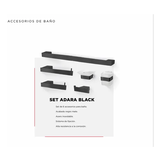 Eup  Kit Accesorios Negros Valencia Para Baño Cuadrado