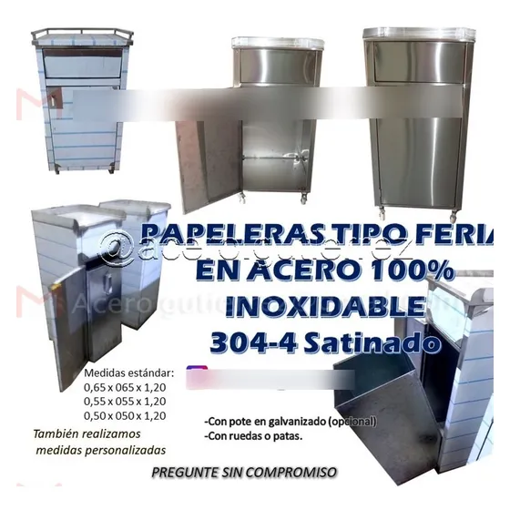 Papelera Contenedor De Basura, Tipo Feria De Acero Inoxidabl