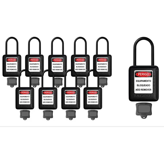 Cadeado De Bloqueio Nr10 Haste Plástica Vermelho - 10 Pçs Cor Preto
