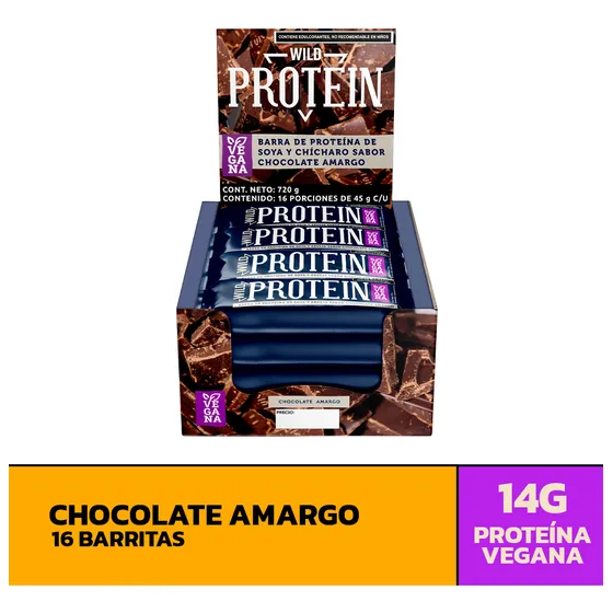 Barra De Proteína Vegana Wild Foods Sabor Chocolate Amargo 16 uds