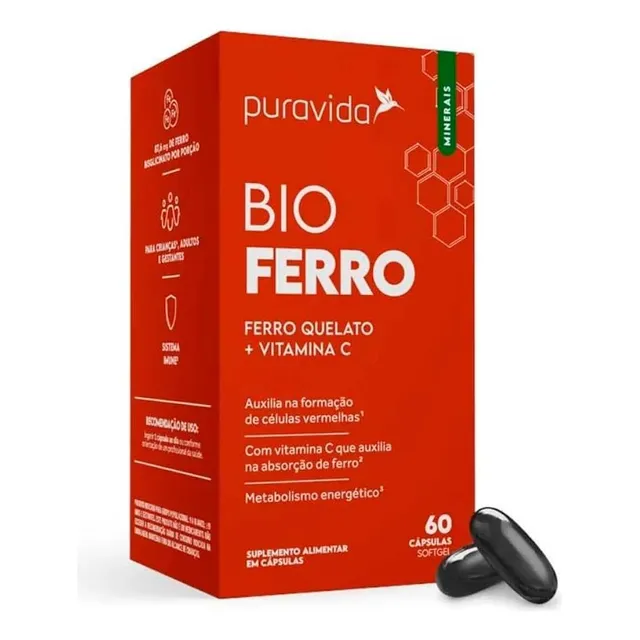 Bio Ferro - Ferro Quelato + Vitamina C - 60 Caps - Puravida