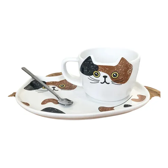 Pocillo Vajilla Gatos Plato Cuchara Mug Taza Bandeja