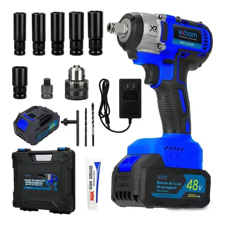 Parafusadeira Impacto Exbom 48v 2 Baterias Mql-ci6480 Velocidade 2300rpm Azul