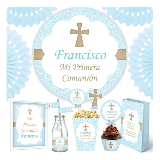 Kit Imprimible Comunión Celeste + Banner, Personalizado