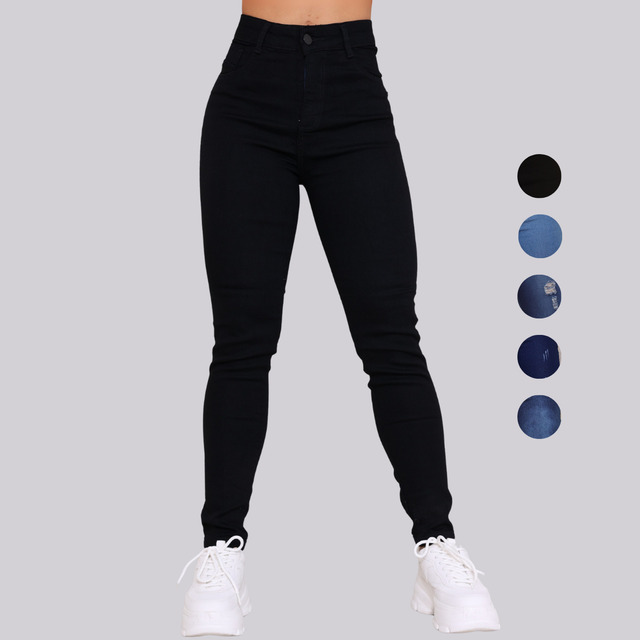Calça Preta Jeans Feminina Com Elastano Cintura Alta Skinny Calça Preta Jeans Feminina Com Elastano Cintura Alta Skinny