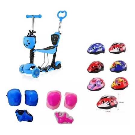 Scooter Monopatín 5 En 1 Ajustable Chinita + Set Protección