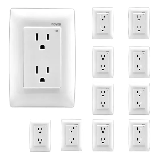 10 Pack De Placas Con Contacto Dúplex Color Blanco Royer100  Blanco