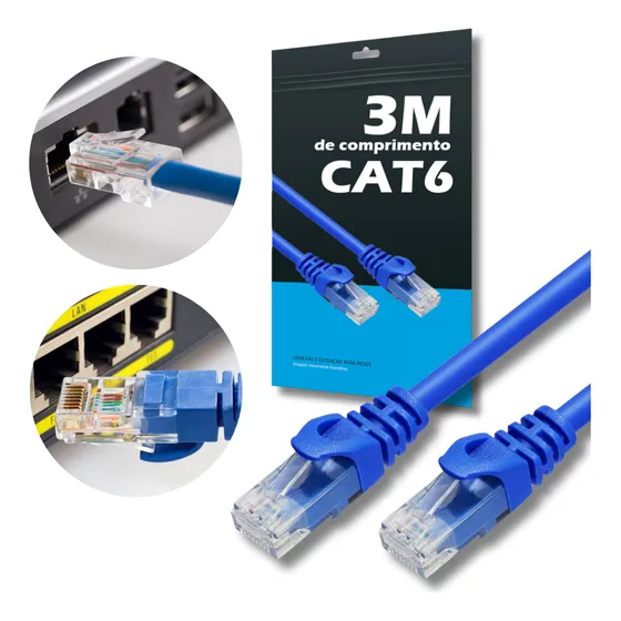 Cabo Internet Rj45 Cat6 3m Crimpado Lan Ethernet Transmissão