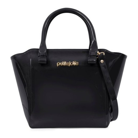 Bolsa tote Petite Jolie PJ3939 design liso de j-lástic  preta com alça de ombro preta alças de cor preto e ferragens metal