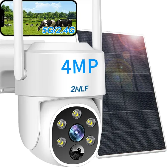 2nlf® Solar Cámara De Seguridad Exterior Wifi 5G ip 360° Con Baterías Color Blanco