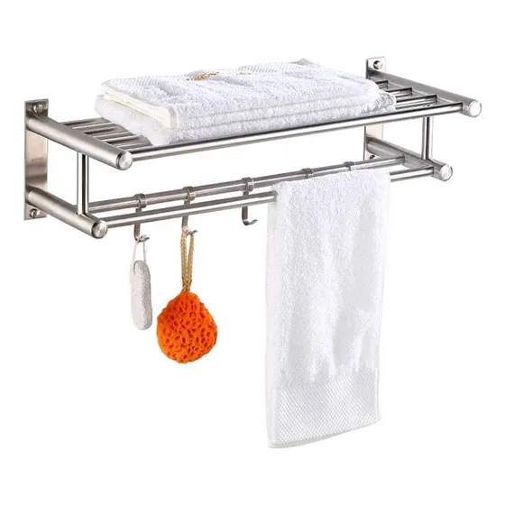 Toallero Barra Acero Inoxidable Doble Riel Gancho Para Baño