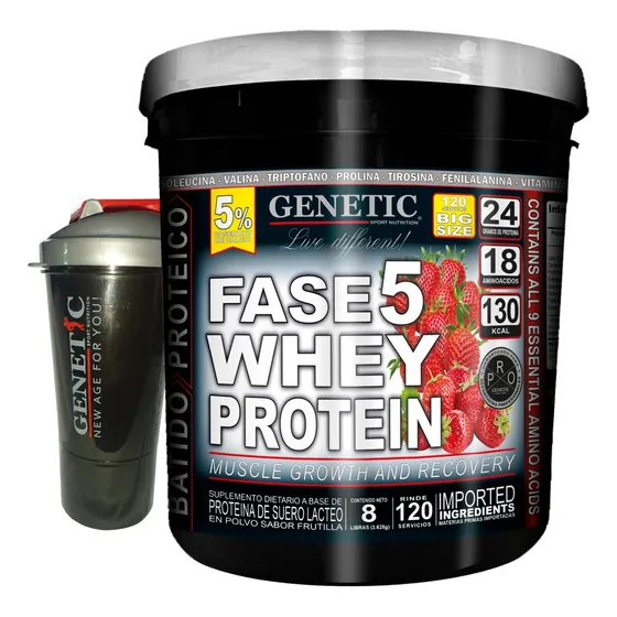 120 Servs Masa Muscular F5 Whey Protein Vaso Smart Genetic