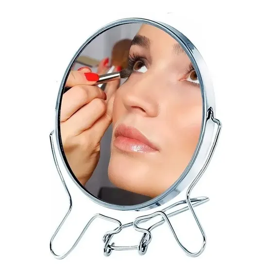 Espejo Maquillaje Doble Faz De 6 (15 Cm) Y Base Metálica Giratoria Con Aumento Portable Soporte Y Para Colgar
