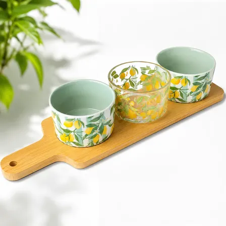 Conjunto 4 Peças Para Servir Aperitivos Siciliano Em Bambu Verde