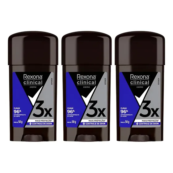 Kit C/3 Rexona Clinical Clean 96h Creme 58g Cada