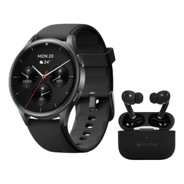 Pack Smartwatch Lhotse Vibe 05 Black + Audífonos Negro