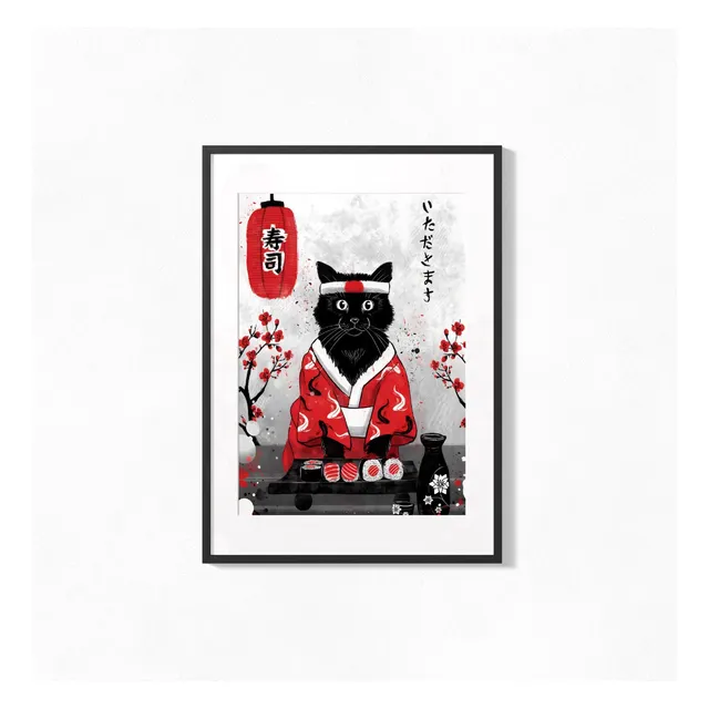 Cuadro 42x52 Poster Gato Maestro De Sushi
