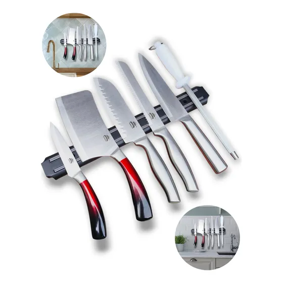Set X7 Cuchillos Acero Oficio Chef Santoku Iman Y Chaira