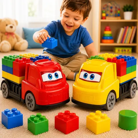 Carrinho Educativo 2em1 Blocos Encaixe Infantil Didático Pedagógico