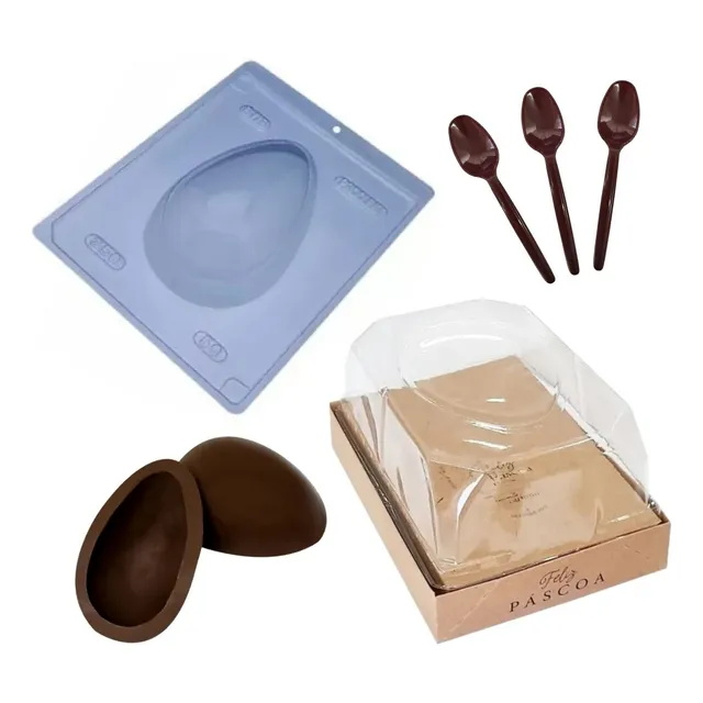 Kit 30 Caixa Ovo Pascoa + Forma Silicone Chocolate E Colher 