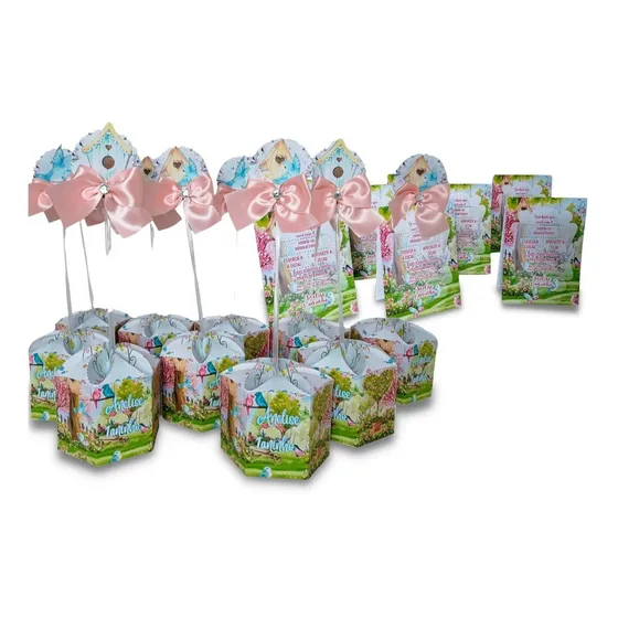 Kit 15 Centro De Mesa + 15 Cartão De Mesa Jardim Encantado