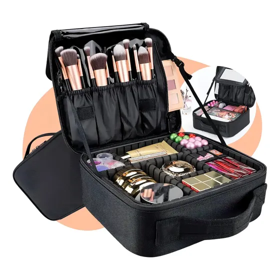 Maleta Organizadora Maquiagem Profissional Mochila Make Com Divisória Ajustável Pequena Resistente Swave