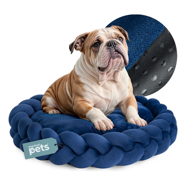 Cama Redonda Antiestrés 70 Cm Perro Mediano Esquimal Pets Color Azul marino Diseño Liso