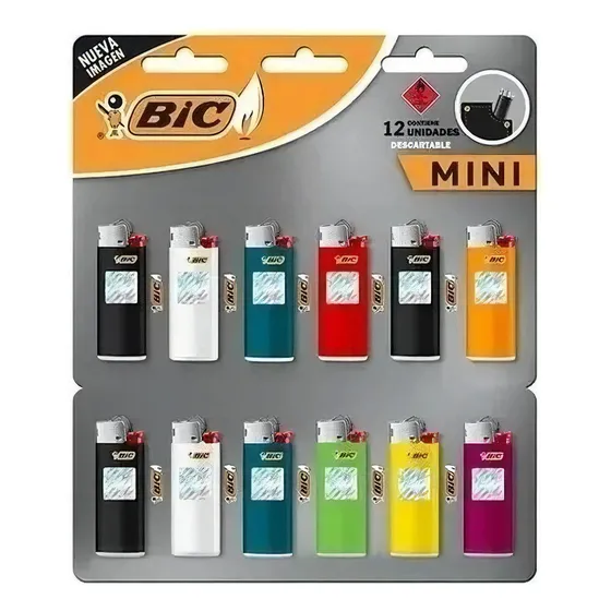 Mini Bic Encendedores Opaco - Plancha X 12 Unidades Colores De Bolsillo Cocina