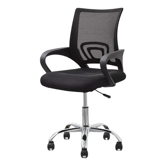 Cadeira de Escritório Rivatti Santiago Base Cromada Ergonômica Preta com Estofado de Mesh