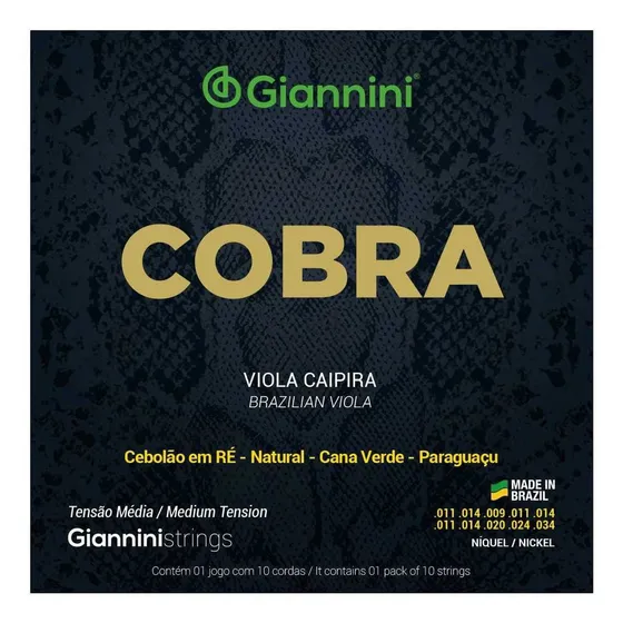 Encordoamento Viola Caipira Giannini Cobra Gesvnm Aço Níckel