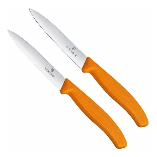 Victorinox® 2 Cuchillos Mondador Uno Liso Y Uno Dentado Color Naranja Claro