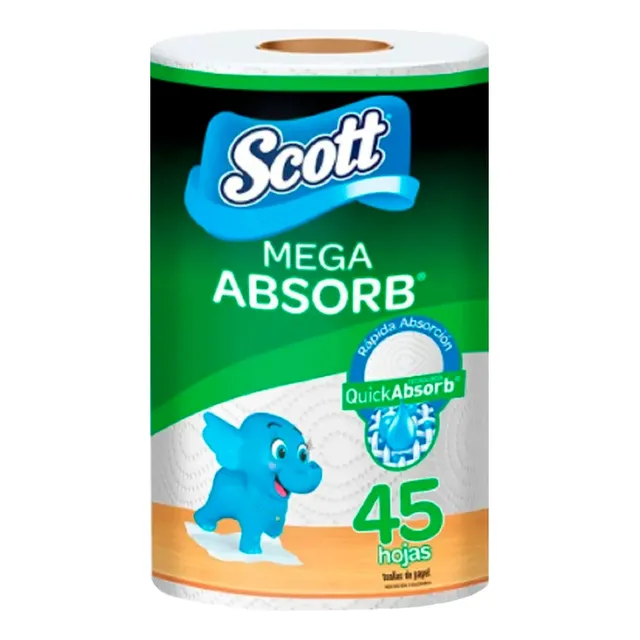 Papel Toallin Scott Mega Absorb 45 Hojas 1 Rollo 2 Unds
