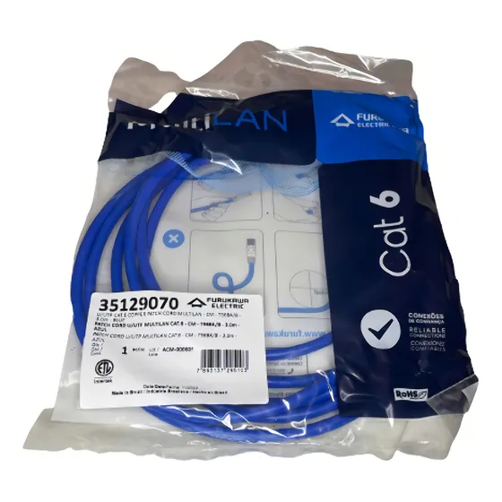 Patch Cord Cat6 3,0 Metros Azul Multilan Furukawa 35129070