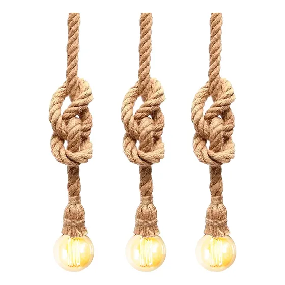 Kit 3 Luminária Pendente Design Rustico Retrô Corda Sisal
